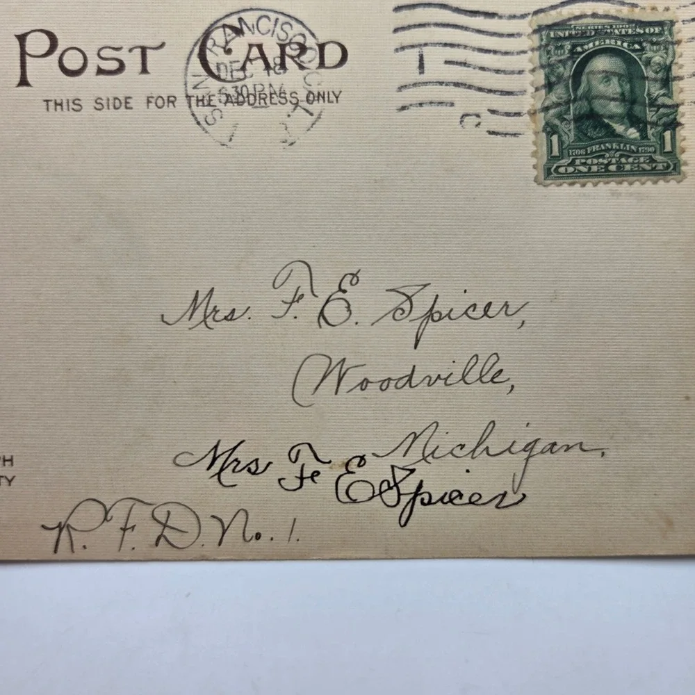 Vintage Rotograph Co Christmas Postcard Lady Ornament Holly 1906 San Francisco